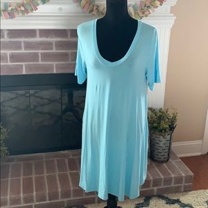 Piko, Bamboo Fiber, Blue V-Neck Short-Sleeve Dress